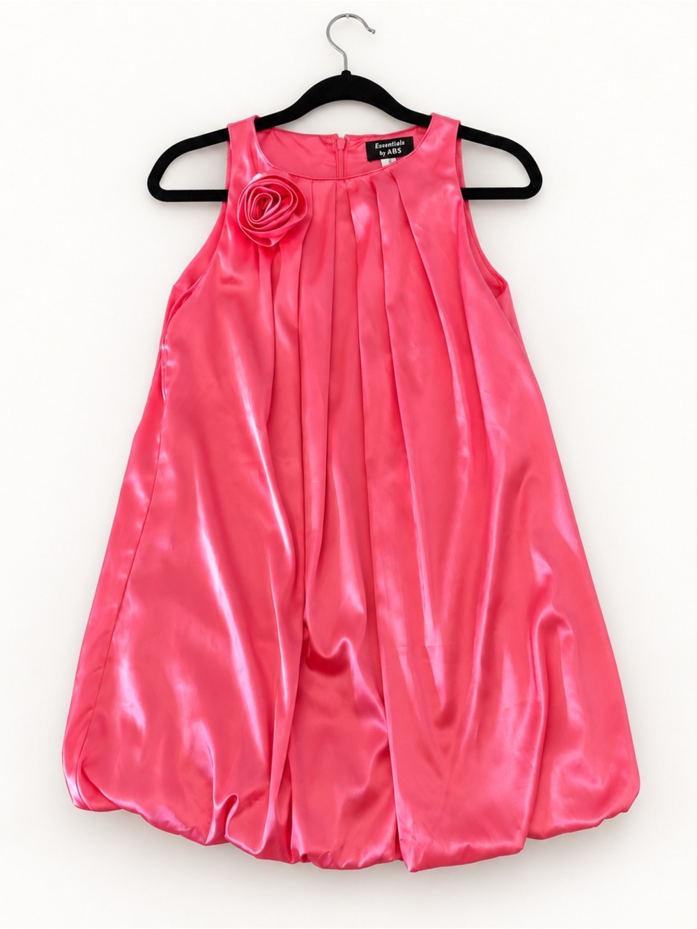 Essentials Pink Satin Pleated Dress with Rosette